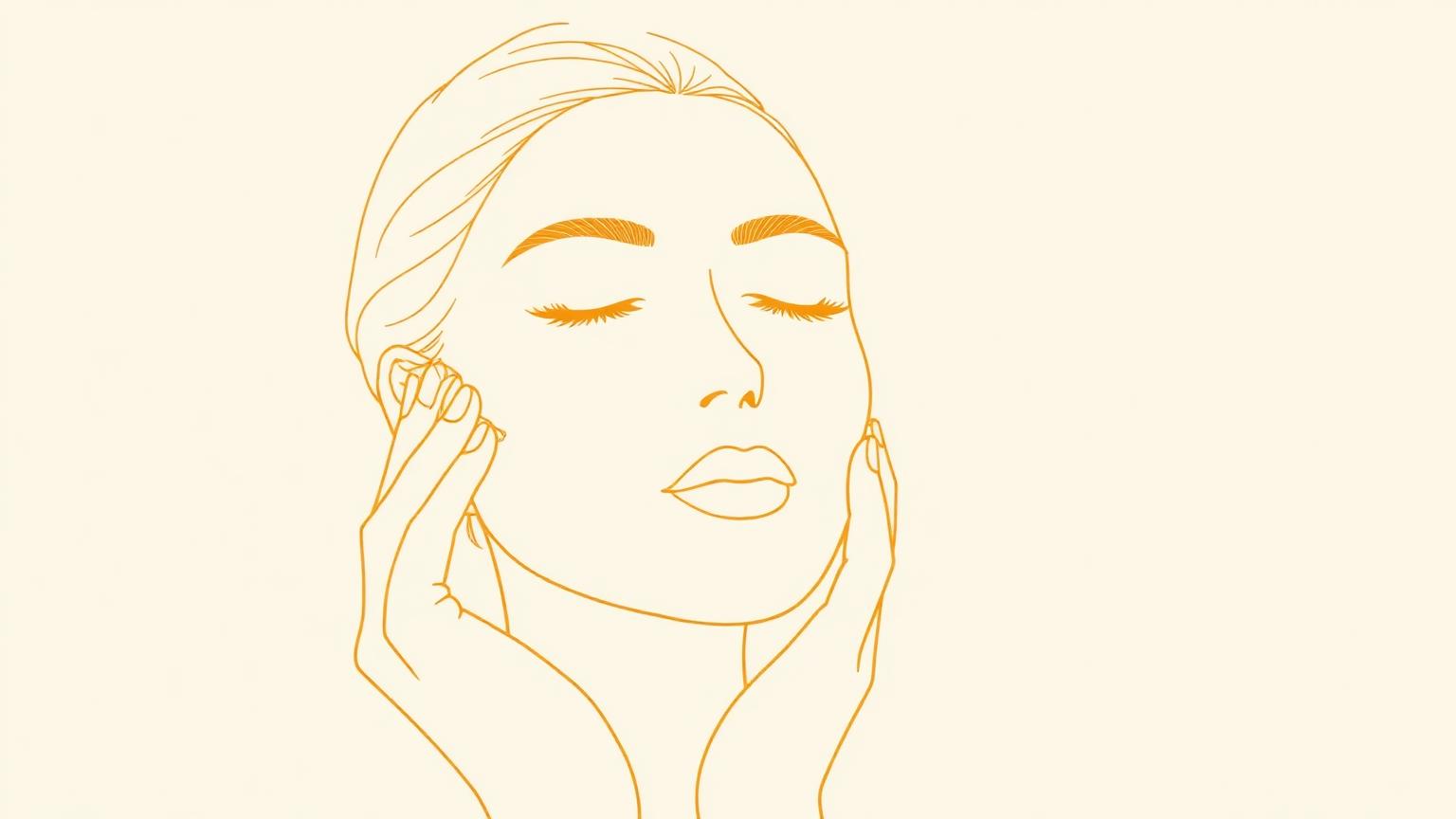 Ilustração line-art dourada de limpeza de pele profissional